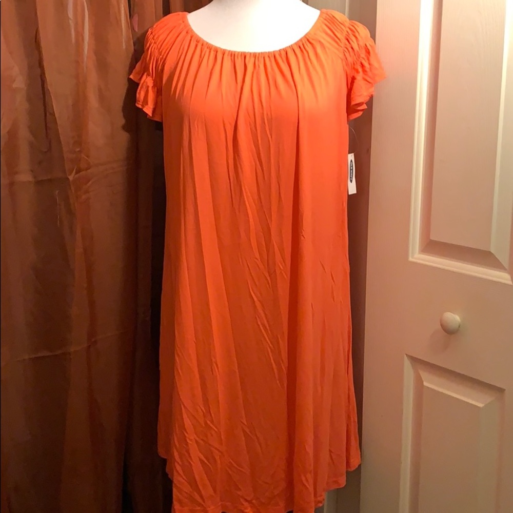 Short sleeves bright orange/peach dress.